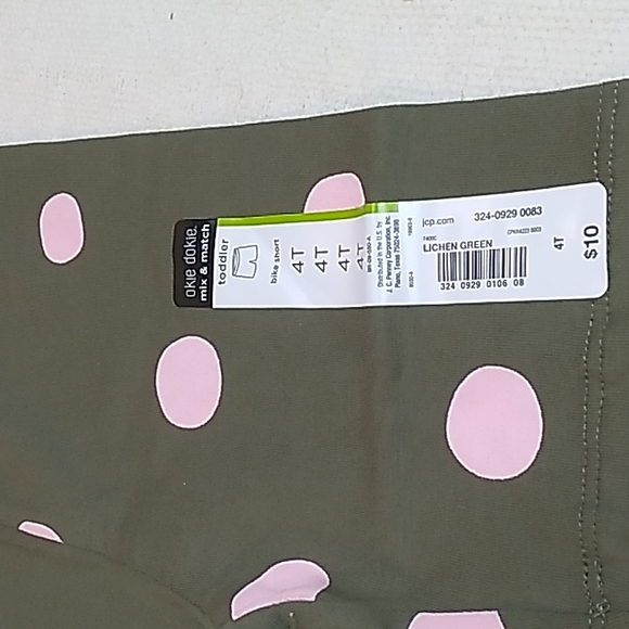 Girls Green & Pink Dots Bike Shorts 95% Cotton 5% Spandex Okie Dokie - Picture 3 of 5